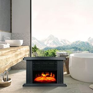 Omosiroi Mini Safety Electric Fireplace 3D Flame Stove Heater Free Stand Fireplace Indoor Space Heater with Electric Stove, Black