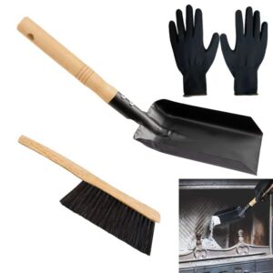 OUDE Howe Fireplace Ash Shovel and Brush Set, Fireplace Shovel and Brush with Black Nylon Gloves for Home Fireplaces Clean Tools Coal Shovel and Hearth Brush
