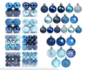 DomeStar 100PCS Christmas Ball Ornament Set, Blue Shatterproof Christmas Tree Balls Assorted Blue Christmas Baubles Glitter Hanging Balls for Xmas Tree Wreath Christmas Home Decor