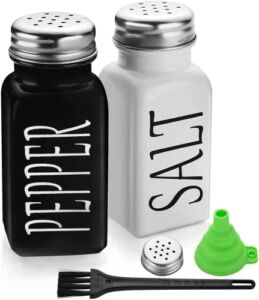 Salt and Pepper Shakers Set -DWTS DANWEITESI Cute Salt Shakers – Vintage Glass Black and White Shaker Set with Stainless Steel Lid – For Black and White Kitchen