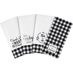 4 Pieces Kitchen Dish Towels Buffalo Check Plaid Farmhouse Hand Towel Ultra Absorbent Soft Quick Drying Dish Clothes Polyester Cleaning Cloth for Kitchen Home Supplies (Black and White, Plaid Style)
