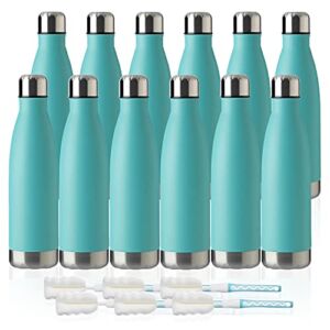 MEWAY 17oz Sport Water Bottle 12 Pack Vacuum Insulated Stainless Steel Sport Water Bottle Leak-Proof Double Wall Cola Shape Water Bottle,Keep Drinks Hot & Cold (Light Blue,12 Pack)