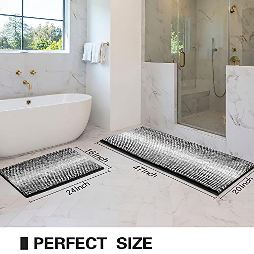 Bathroom Rugs and Mats Sets, 2 Piece Thick Absorbent Chenille Bath Mat Rug Set Non Slip, Soft Shaggy Bath Room Floor Mats for Bathroom, Machine Washable (20″ x 47″ Plus 16″ x 24″, Black) | The Storepaperoomates Retail Market - Fast Affordable Shopping