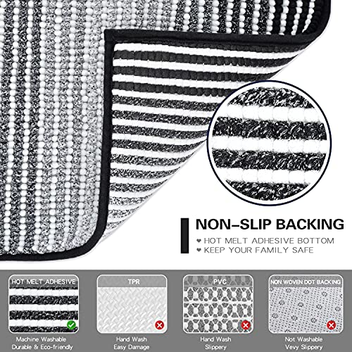 Bathroom Rugs and Mats Sets, 2 Piece Thick Absorbent Chenille Bath Mat Rug Set Non Slip, Soft Shaggy Bath Room Floor Mats for Bathroom, Machine Washable (20″ x 47″ Plus 16″ x 24″, Black) | The Storepaperoomates Retail Market - Fast Affordable Shopping
