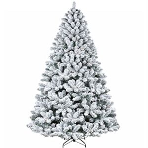 Hykolity 6ft Snow Flocked Artificial Christmas Tree with Pine Cones, 764 Tips, Metal Stand and Hinged Branches
