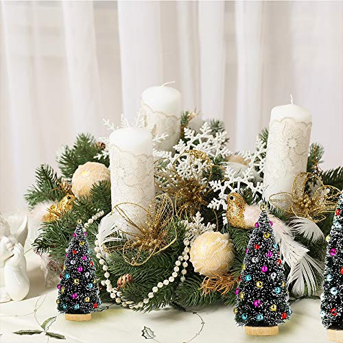3 Pack Artificial Mini Tabletop Christmas Trees Tiny Frosted Bottle Brush Trees Decorated Small Sisal Trees with White Snow and Colorful Beads for Winter Holiday Miniature Village Décor Assorted Sizes | The Storepaperoomates Retail Market - Fast Affordable Shopping