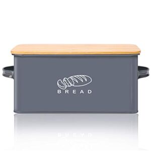 Bread Box, Bread Box for Kitchen Countertop, GA Homefavor Bread Bin, Bread Holder with Bamboo Lid, 11.56″6.7″5.5″, Grey