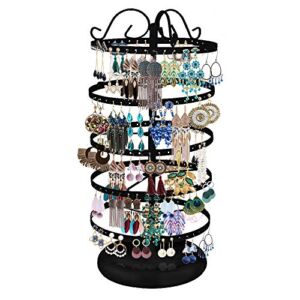 5 Tiers Metal Rotating Earring Holder Organizer, MODOWEY Exquisite Jewelry Display Stand Necklace Rack Holder, 220 Holes for Earrings- 14×6.3 Inch (Black)