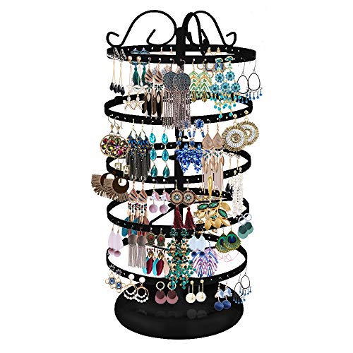 5 Tiers Metal Rotating Earring Holder Organizer, MODOWEY Exquisite Jewelry Display Stand Necklace Rack Holder, 220 Holes for Earrings- 14×6.3 Inch (Black) | The Storepaperoomates Retail Market - Fast Affordable Shopping