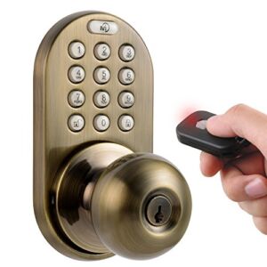 MiLocks XKK-02AQ Digital Door Knob Lock with Keyless Entry via Remote Control and Keypad Code for Interior Doors