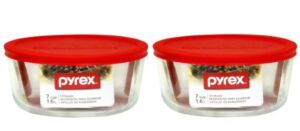 Pyrex, Clear, Plus 7-Cup Round Storage Dish with Red Plastic Cover Pack of 2 Containers