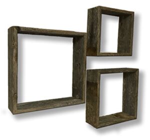 Reclaimed Rustic Barnwood Open Decorative Box Shelves Display. Set of 3.