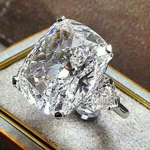 Jindamanee Shop White Gold Big Cushion Cut White Sapphire Rings Wedding Engagement Jewelry Gifts (8)