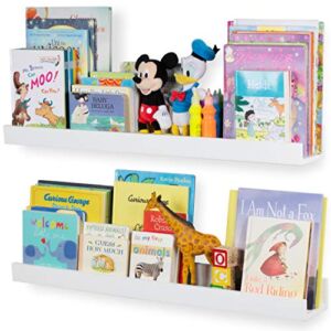 Wallniture Denver White Bookshelf for Kids’ Room and Nursery Decor, 34 Inch Floating Shelves for Wall Storage