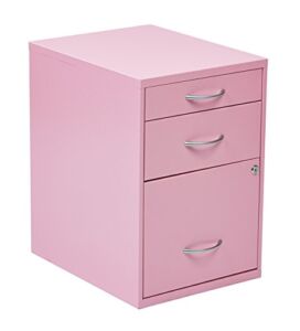 OSP Home Furnishings HPB Heavy Duty 3-Drawer Metal File Cabinet for Standard Files and Office Supplies, Pink Finish