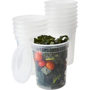 Deli Grade, BPA Free 32oz Plastic Containers with Lids, 12ct. Leakproof, Microwavable Portion Container for To-Go Orders, Food Prep and Storage. Reusable Takeout Cups for Restaurant, Cafe and Catering
