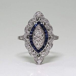 Aunyamanee Jewelry Antique Edwardian Silver Filled Blue Sapphire Floral Ring Wedding Women Jewelry (7)