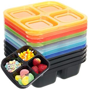 Youngever 8 Pack 4-Compartment Reusable Snack Box Food Containers, Bento Lunch Box, Meal Prep Containers, Divided Food Storage Containers, in 8 Assorted Color