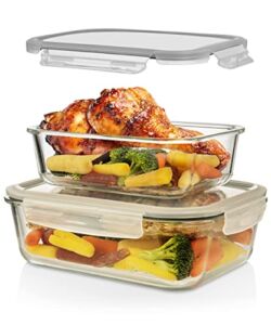 Large Glass Food Storage Containers 4 Pc (2700ML/ 91 Oz & 1520ML/ 51 Oz) Airtight Glass Storage Containers, Leak Proof BPA Free Food Storage Containers Glass (2 Lids 2 Containers) Oven to Freezer Safe