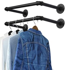 OROPY Industrial Pipe Clothes Rack 21.6” Set of 2, Heavy Duty Wall Mounted Black Iron Garment Bar, Multi-Purpose Clothing Hanging Rod for Laundry Room and Closet Storage