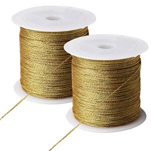 Pengxiaomei 218 Yards/656 Feet Metallic Cord Gold Twine, 2 Spool Gold Thread String for Bracelet Making Jewelry Making Thread Gold Craft String Tinsel String Craft Making Cord(0.5mm)
