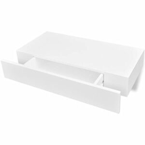 Festnight White MDF Floating Wall Display Shelf with Storage Drawer Book/DVD Collectables Decoration for Living Room Bedroom Home Office Furniture Decor