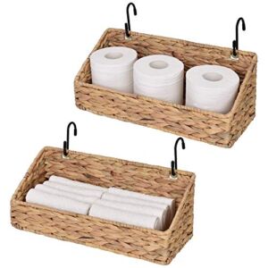 StorageWorks Woven Wall Baskets for Storage, Water Hyacinth Baskets for Shelf, Wall Storage for Kitchen and Bathroom, Hanging Baskets for Organizing, 15″L x 6 ½”W x 6″H, 2-Pack