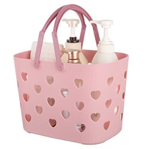 Portable Shower Caddy Tote Plastic Storage Basket with Handle Box Organizer Bin for Bathroom, Pantry, Kitchen, College Dorm, Garage – Pink