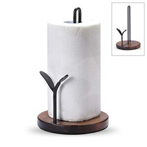 Standing Paper Towel Holder, Kitchen Paper Hanger Rack, Simply Tear Wooden Paper Towel Organizer Roll Dispenser for Cabinet Countertop Dining Room Table, Black(for 9″ Paper)