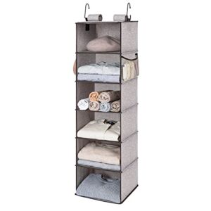 StorageWorks 6-Shelf Hanging Closet Organizer, Hanging Shelves for Closet, Fabric, Mixing of Brown and Gray, 12″ D x 12″ W x 47 ¾” H