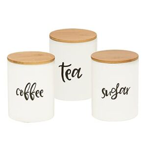 Kitchen Food Storage Ceramic Canister,Airtight Ceramic Canisters with Bamboo Lid,For Coffee, Sugar,Tea Storage Containers 24.68 FL OZ (730 ML),Set of 3