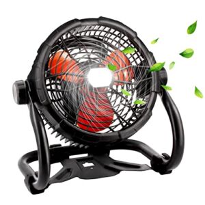 RUNTOP Rechargeable Fan Outdoor Floor Fan, Portable High Velocity Fan with Led Light, USB Type C Port, 3 Speeds, Cordless Industrial Fan with Metal Blade for Garage/Patios/Gym/Camping(8 Inch)