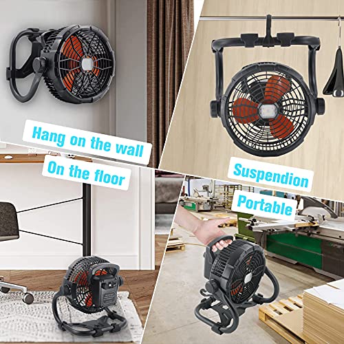 RUNTOP Rechargeable Fan Outdoor Floor Fan, Portable High Velocity Fan with Led Light, USB Type C Port, 3 Speeds, Cordless Industrial Fan with Metal Blade for Garage/Patios/Gym/Camping(8 Inch) | The Storepaperoomates Retail Market - Fast Affordable Shopping