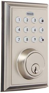 Honeywell Safes & Door Locks BLE Electronic Entry Deadbolt with Keypad, Square Faceplate, Satin Nickel