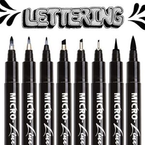 dainayw Hand Lettering Pens, Calligraphy Brush Pen, 8 Size Black Markers Set for Artist Sketch, Technical, Beginners Writing, Art Drawings, Signature, Water Color Illustrations, Journaling