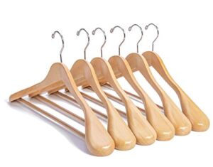 Nature Smile Luxury Natural Wooden Suit Hangers – 6 Pack – Wood Coat Hangers,Jacket Outerwear Shirt Hangers,Glossy Finish with Extra-Wide Shoulder, 360 Degree Swivel Hooks & Anti-Slip Bar with Screw