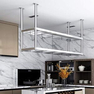 Hanging Floating Stainless Steel Shelf, 2-Layer European Ceiling Hanger, Restaurant Bar Display Stand, 6 Sizes (Size : 903580cm)