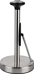 Paper Towel Holder Stainless Steel – Easy to Tear Paper Towel Dispenser – Weighted Base – Adjustable Spring arm to Hold Any Type of Paper Towels – fits in Kitchen or for Bathroom Paper Towel Holder