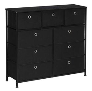 SONGMICS Storage Chest Cabinet Dresser 9 Fabric Drawers Closet Dorm Nursery, 37 x 11.8 x 32.9 Inches, Black