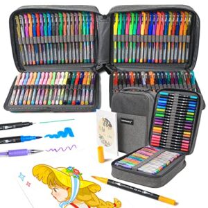 LANRENWENG 120 Pack Painting Pen Set 100 Colored Gel Pens and 20 Colors Duo Tip Markers Glitter Pen with Canvas Bag for Adult Coloring Books Drawing Sketching Bullet Journal Calligraphy