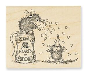 Stampendous House Mouse Wood Rubber Stamp Glitter Hearts