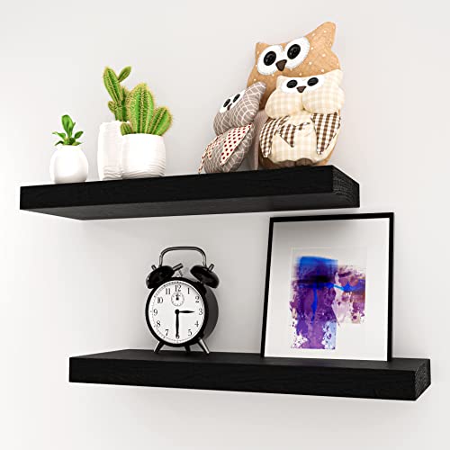 WOOD CITY Black Floating Shelves for Wall, 2 Set Invisible Wall Mounted, Matte Black Actual Wood Shelves for Wall Storage and Decor | The Storepaperoomates Retail Market - Fast Affordable Shopping