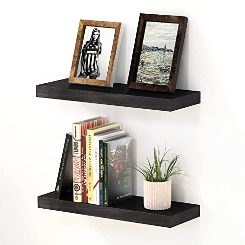 WOOD CITY Black Floating Shelves for Wall, 2 Set Invisible Wall Mounted, Matte Black Actual Wood Shelves for Wall Storage and Decor | The Storepaperoomates Retail Market - Fast Affordable Shopping