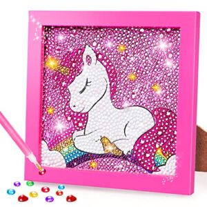 TOY Life 5D Diamond Painting Kits for Kids with Wooden Frame – Diamond Arts and Crafts for Kids Ages 6-8-10-12 Gem Art Painting Kit – Christmas Toy Gifts Unicorn Diamond Dots Painting Kits for Kids