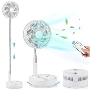 Portable Oscillating Standing Fan with Remote Controller, 8″ Foldable Desk Fan, 7200mah Rechargeable Quiet USB Mini Folded Floor Fan, Pedestal Fans for Personal Bedroom Office Fishing Camping Travel