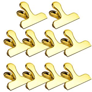 10 Pack Gold Chip Clips, Stainless Steel 3 Inch Heavy Duty Large Bag Clips for Coffee Snack Bread Potato Bags Kitchen &Office Usage Metal Clips (GSJ-10)