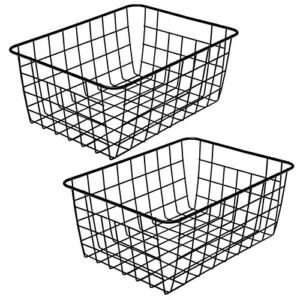 Aeggplant Kitchen Wire Baskets Farmhouse Decor Metal Food Storage Organizer, Household Refrigerator Bin with Built-in Handles for Cabinets,Pantry Set of 2 Black