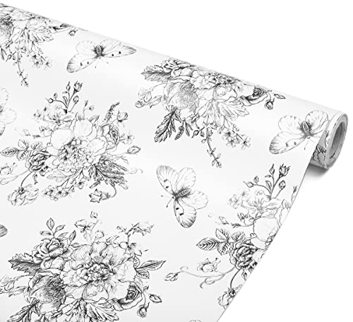 Self Adhesive Vinyl White and Black Vintage Floral Shelf Liner Contact Paper for Cabinets Dresser Drawer Furniture Walls Decal 17.7X117 Inches | The Storepaperoomates Retail Market - Fast Affordable Shopping
