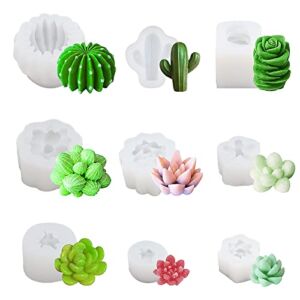 9 Pack Succulent Silicone Mold,Flower Resin Mold,Silicone Candle Molds.3D Cacti Candle Mold Silicone for Scented Candles Soaps Making, Wax, Resin Casting,Soap Cake Dessert Mousse Mold DIY Mould