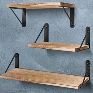 AIBORS Floating Shelves for Wall, Rustic Wood Wall Shelves Decor Set of 3 for Bedroom, Bathroom, Living Room, Kitchen, Office, Laundry Room, Original Wood (Rustic)